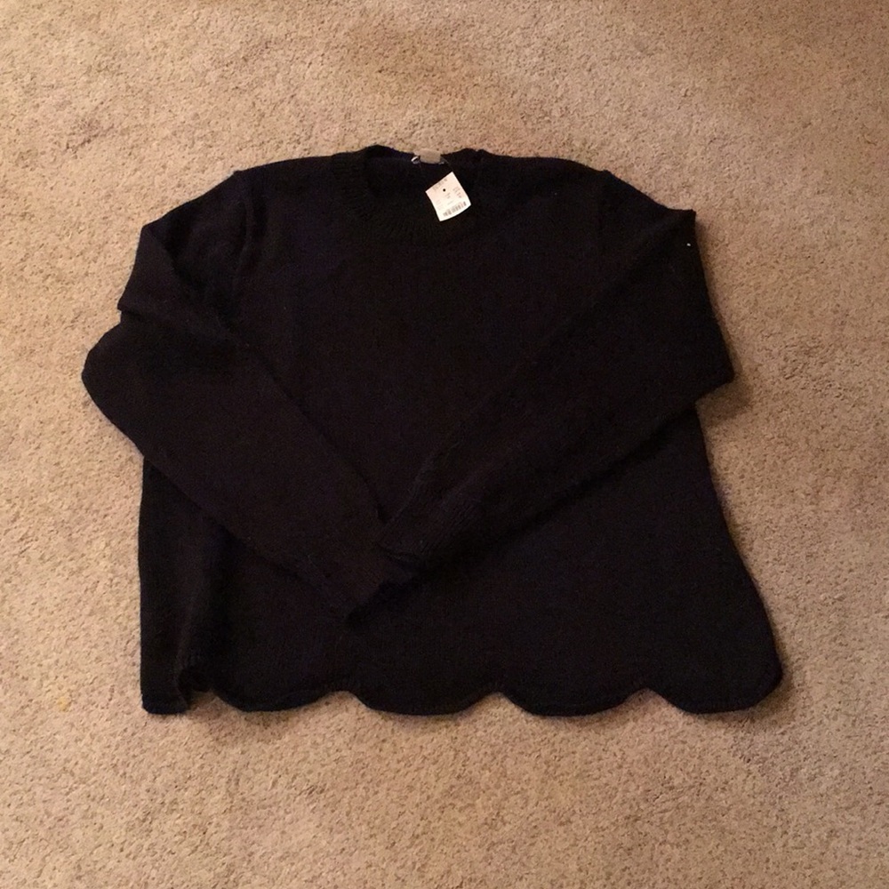 Black J Crew Scalloped Sweater XL
